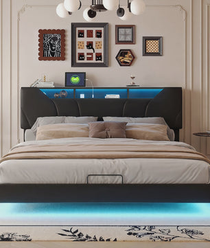 Anajqaqia Gestoffeerd Bed 140x200cm met Verstelbaar Hoofdbord en Opbergruimte