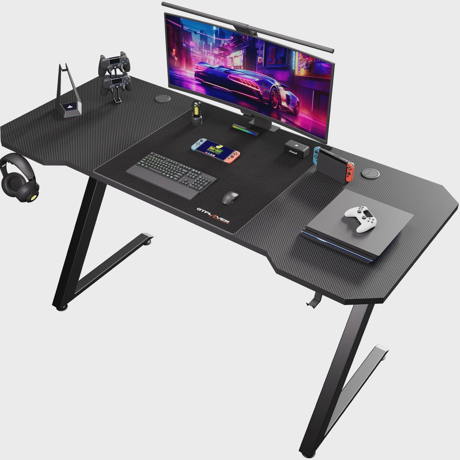 GTPLAYER Gaming Bureau 120x60cm met LED Verlichting, Ingebouwde Socket en USB-poorten