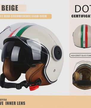 Vintage Open Motorhelm met Dubbel Vizier - DOT Gecertificeerd, Retro Stijl