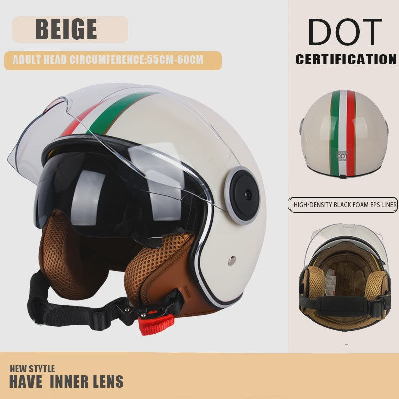 Vintage Open Motorhelm met Dubbel Vizier - DOT Gecertificeerd, Retro Stijl