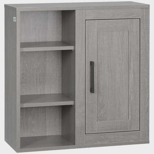 Kleankin Wandkast Badkamer met 3 Open Planken en 1 Deur - 48x20x50 cm
