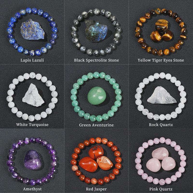 Natuurstenen Kralen Armband - Lapis Lazuli, Amethist, Rozenkwarts & meer