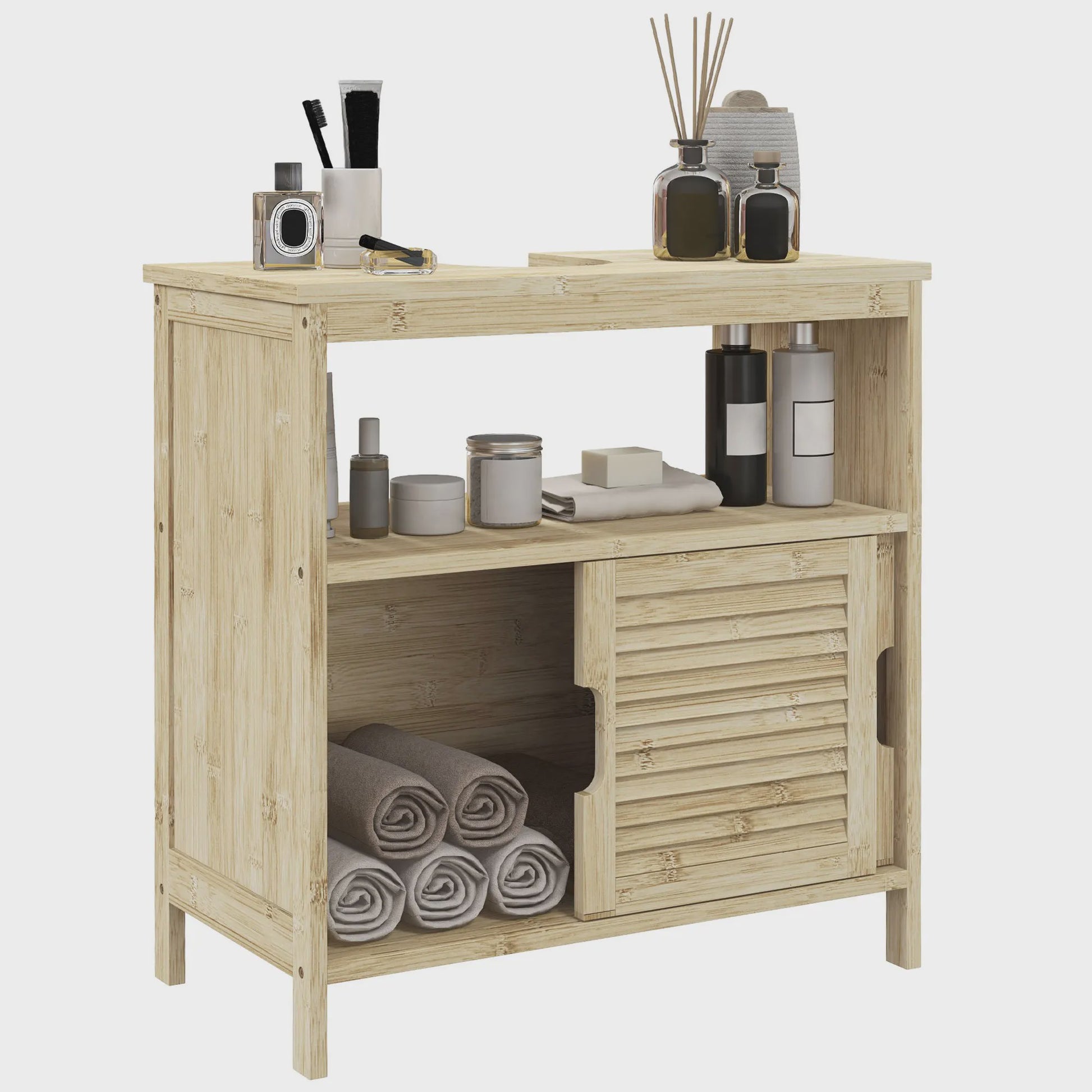Bamboe Onderbouw Kast Badkamer - 60x30x60 cm - Natuurlijk Hout