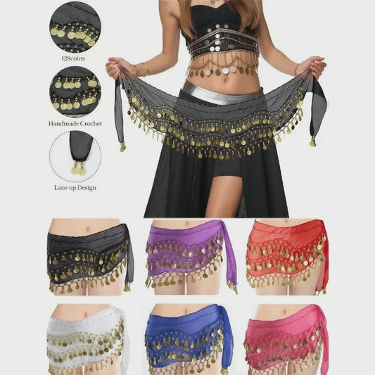 Buikdans Heupsjaal met Munten - Chiffon Rok voor Dans en Yoga