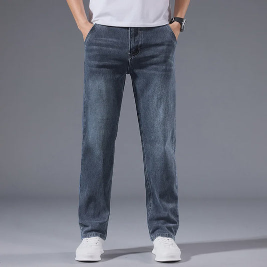 Herfst/Winter Heren Jeans: Losse Pasvorm Rechte Pijpen met Retro Washed Look & Fleece Voering