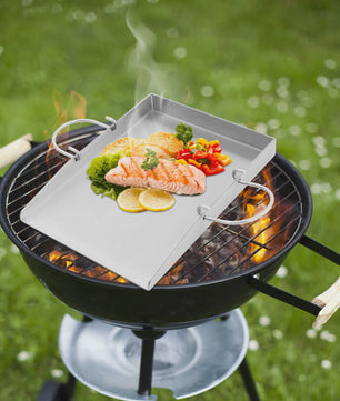 RVS Grillplaat met Handvatten en Spatels - Ideaal voor Buiten BBQ, Camping & Familie Diner