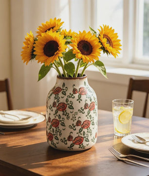 Handgemaakte Keramische Vaas met Vintage Chinese Bloemenprint - Decoratief Porselein