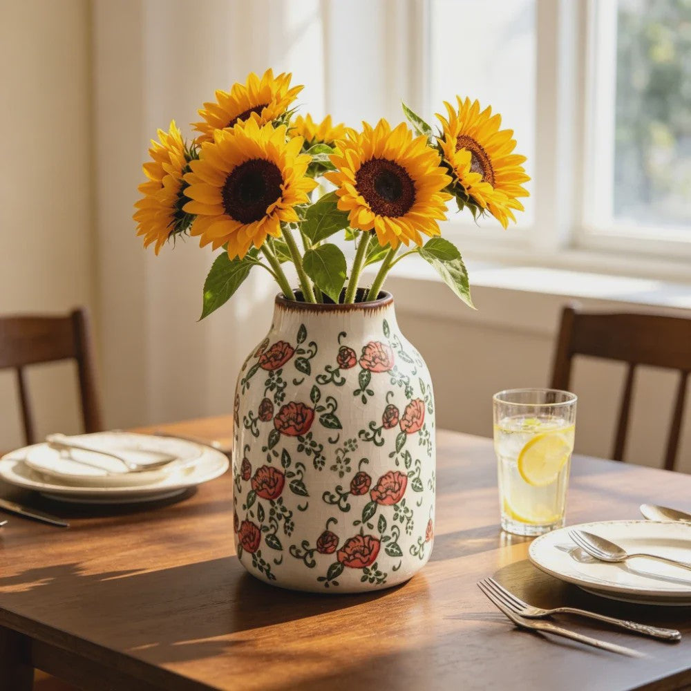 Handgemaakte Keramische Vaas met Vintage Chinese Bloemenprint - Decoratief Porselein