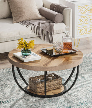 Industriële Ronde Salontafel met 2 Lagen Opslag - 31.7 inch