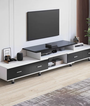 Uitschuifbaar TV Meubel 120-170 cm met 4 Lades, 3 Open Vakken en Metalen Frame