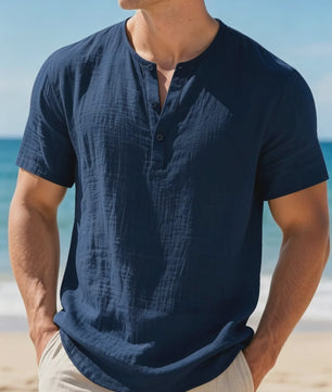Heren Katoen Linnen Henley T-shirt Korte Mouw - Lichtgewicht & Ademend voor Zomerse Casual Looks