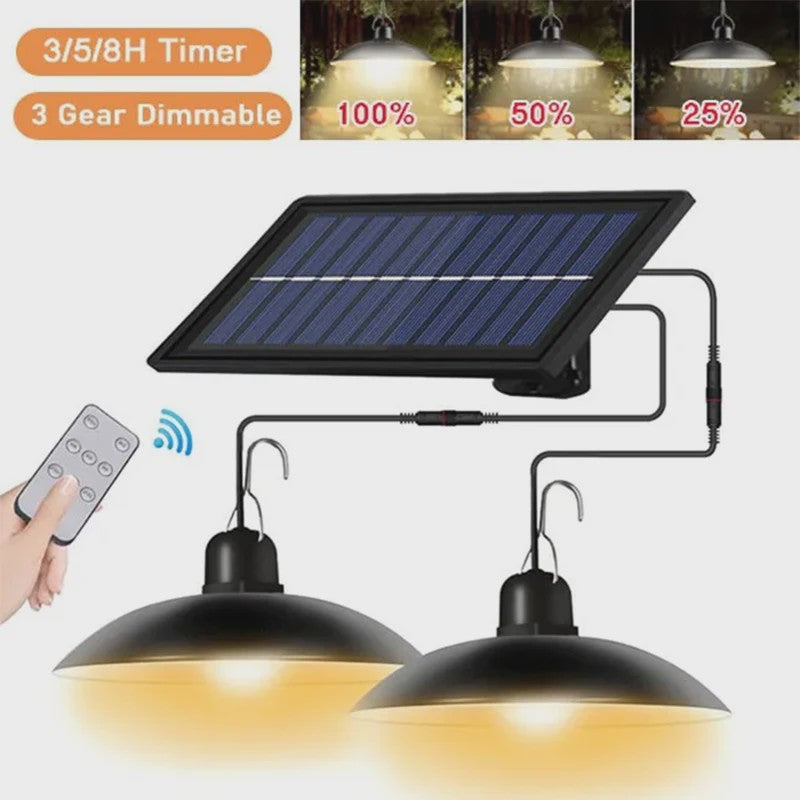 Dubbele Solar Hanglamp met Afstandsbediening - Waterdicht LED Buitenlicht voor Schuur, Tuinhuis of Overkapping