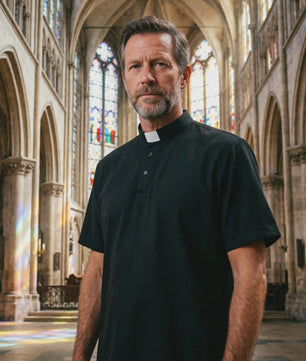 Heren Priesterhemd met Romeinse Kraag - Korte Mouw voor Kerk, Pastor of Predikant