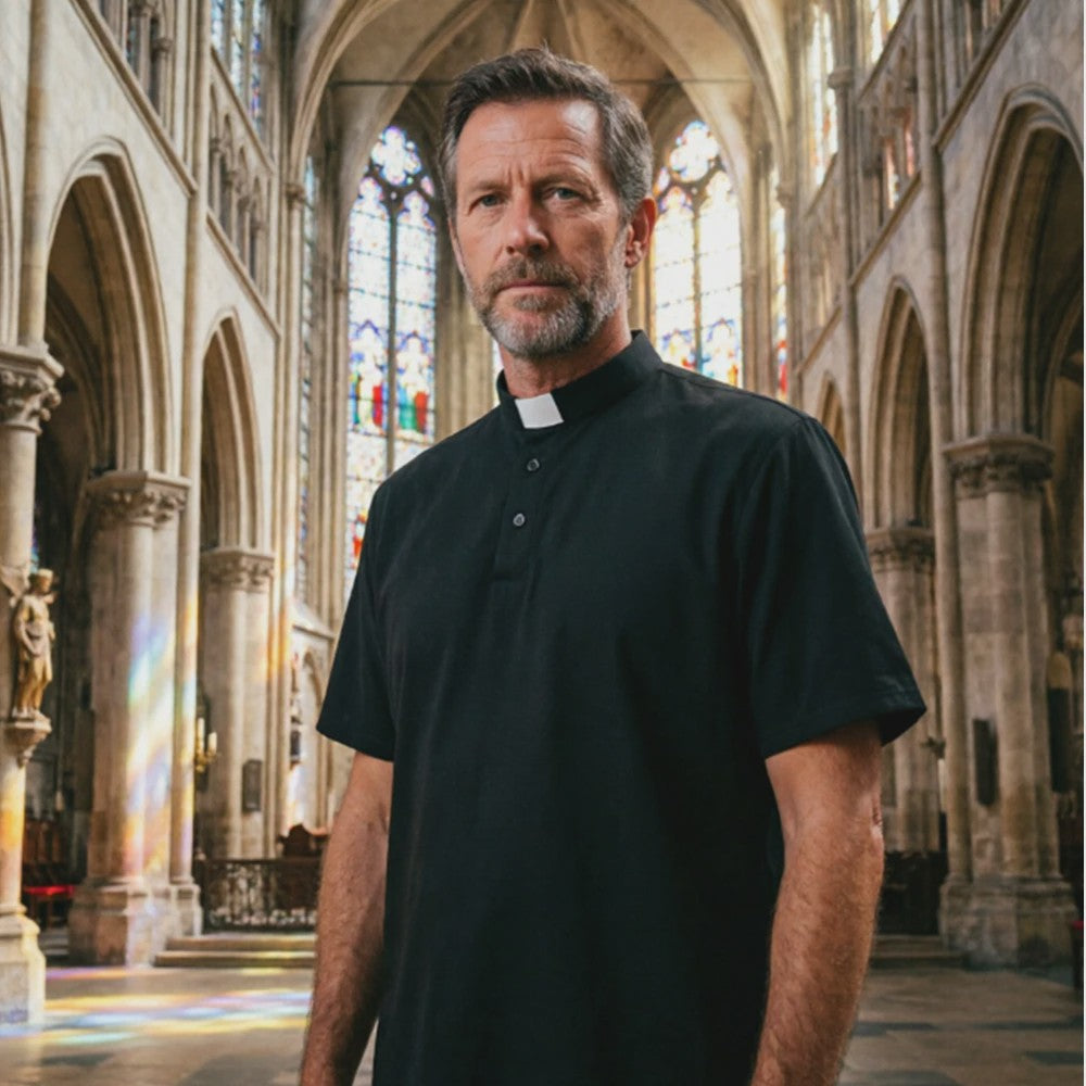 Heren Priesterhemd met Romeinse Kraag - Korte Mouw voor Kerk, Pastor of Predikant