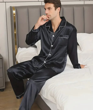 Luxe Heren Pyjama Set van Zijde Satijn: Comfortabele Lange Mouw & Grote Maten Home Suit