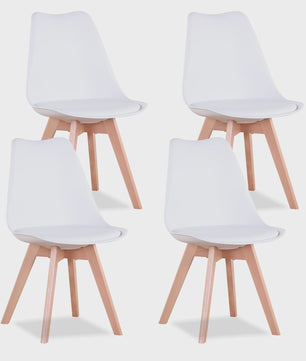 Set van 4 Scandinavische Eetkamerstoelen met Houten Poten en PU Comfortkussen