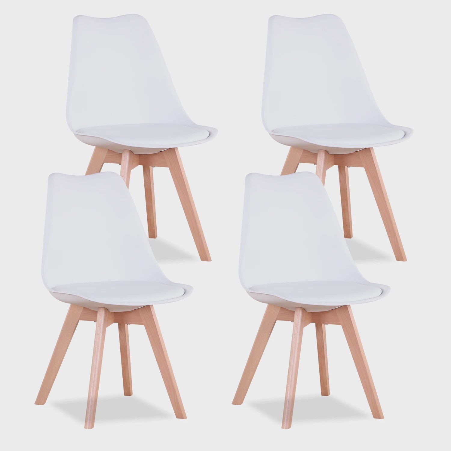 Set van 4 Scandinavische Eetkamerstoelen met Houten Poten en PU Comfortkussen