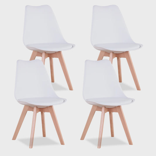 Set van 4 Scandinavische Eetkamerstoelen met Houten Poten en PU Comfortkussen