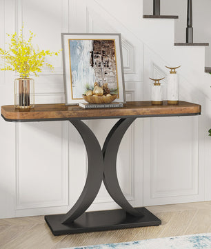 Tribesigns Industriële Console Tafel - 100cm Smalle Entree Tafel met Geometrische Basis en Rustiek Hout Design