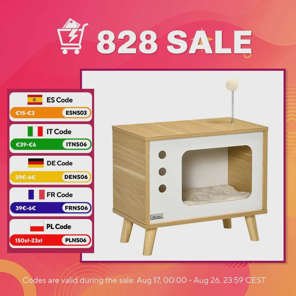 Pawhut Kattenmand in Retro TV-Design met Zachte Kussens - 50x28x43 cm