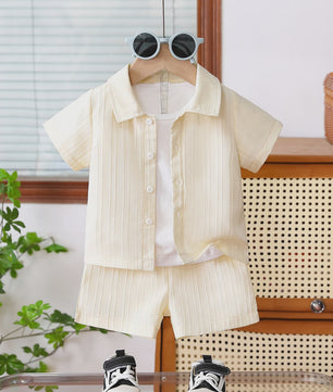 2026 Spring Summer Baby Boy Textured&Ribbed Short Sleeve Shirt & Shorts2-Piece Sets2-6Years: Soft Fabric Easy Wear Home Outdoor
