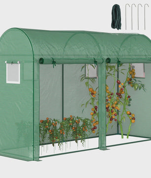 Outsunny Greenhouse Tunnel Garden Shed Greenhouse with 4 Windows and 2 Doors Made of Pe and Steel 300X100X200 cm Green