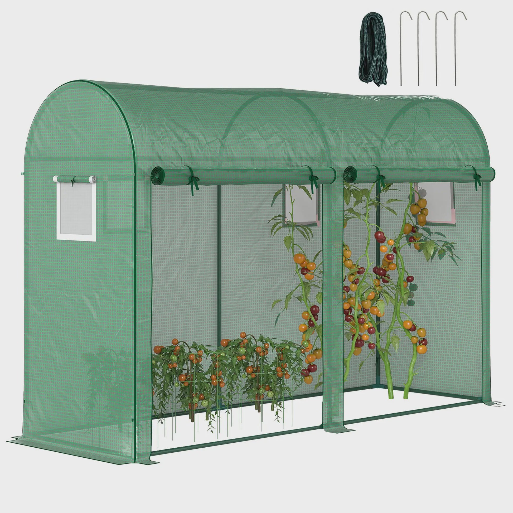 Outsunny Greenhouse Tunnel Garden Shed Greenhouse with 4 Windows and 2 Doors Made of Pe and Steel 300X100X200 cm Green