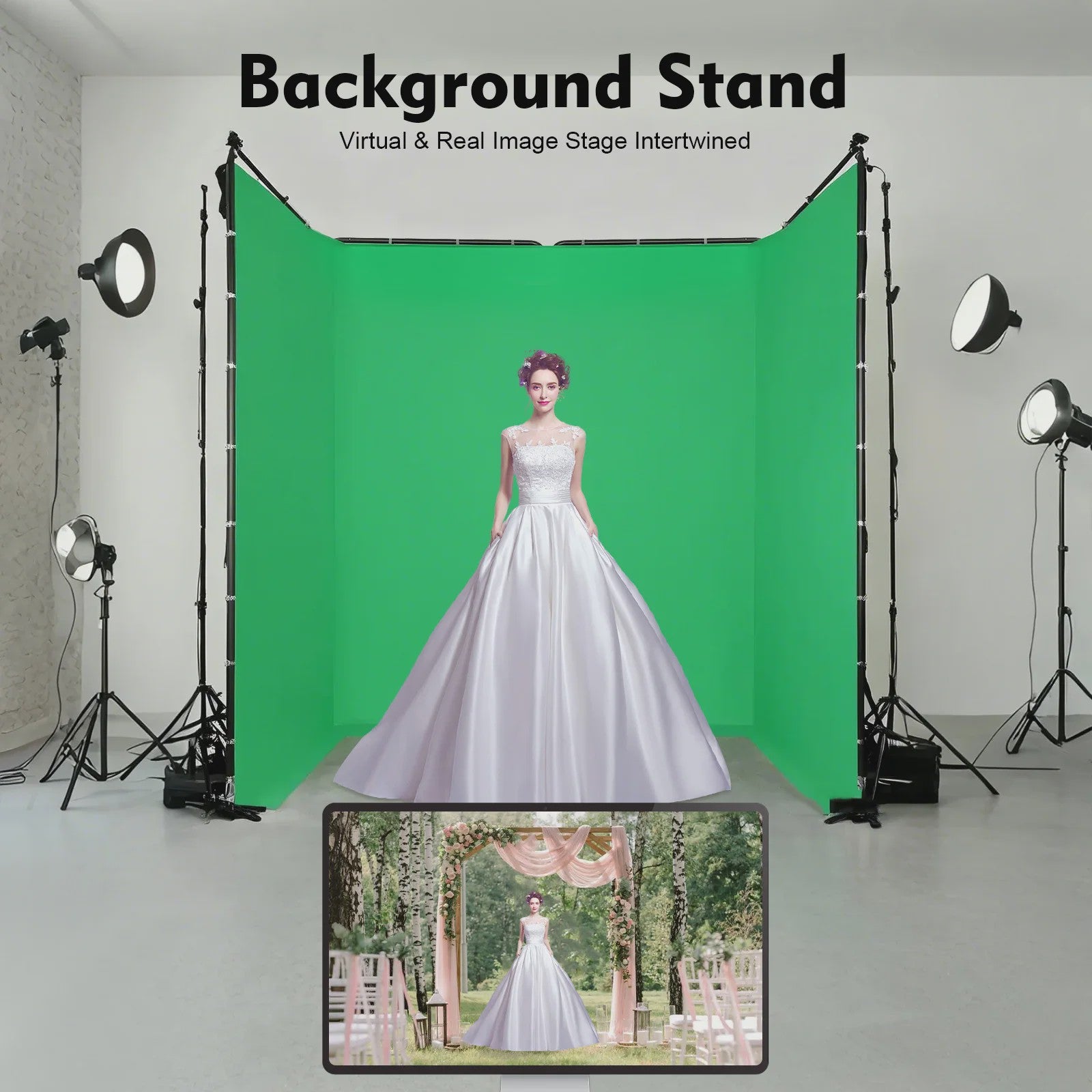 Opvouwbaar Green Screen Achtergrondstandaard 4x2.4m met Draagtas voor Livestreaming & Chroma Key
