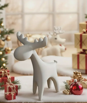 Minimalistisch Wit Herten Beeldje - Stijlvolle Plastic Decoratie voor Huis, Kerstboom & Cadeau