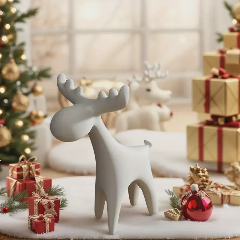 Minimalistisch Wit Herten Beeldje - Stijlvolle Plastic Decoratie voor Huis, Kerstboom & Cadeau