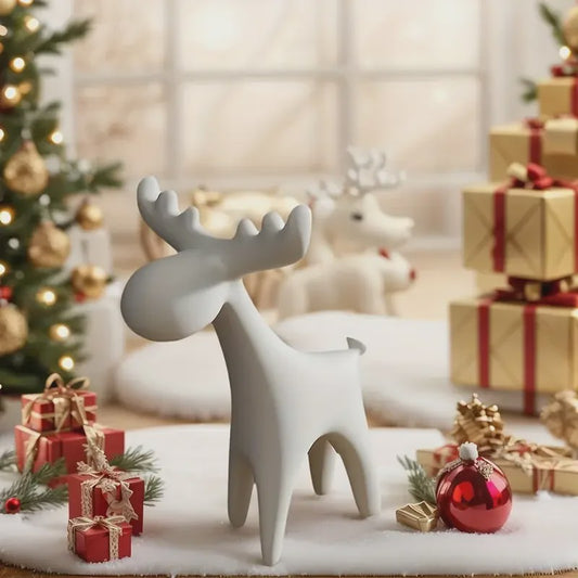 Minimalistisch Wit Herten Beeldje - Stijlvolle Plastic Decoratie voor Huis, Kerstboom & Cadeau