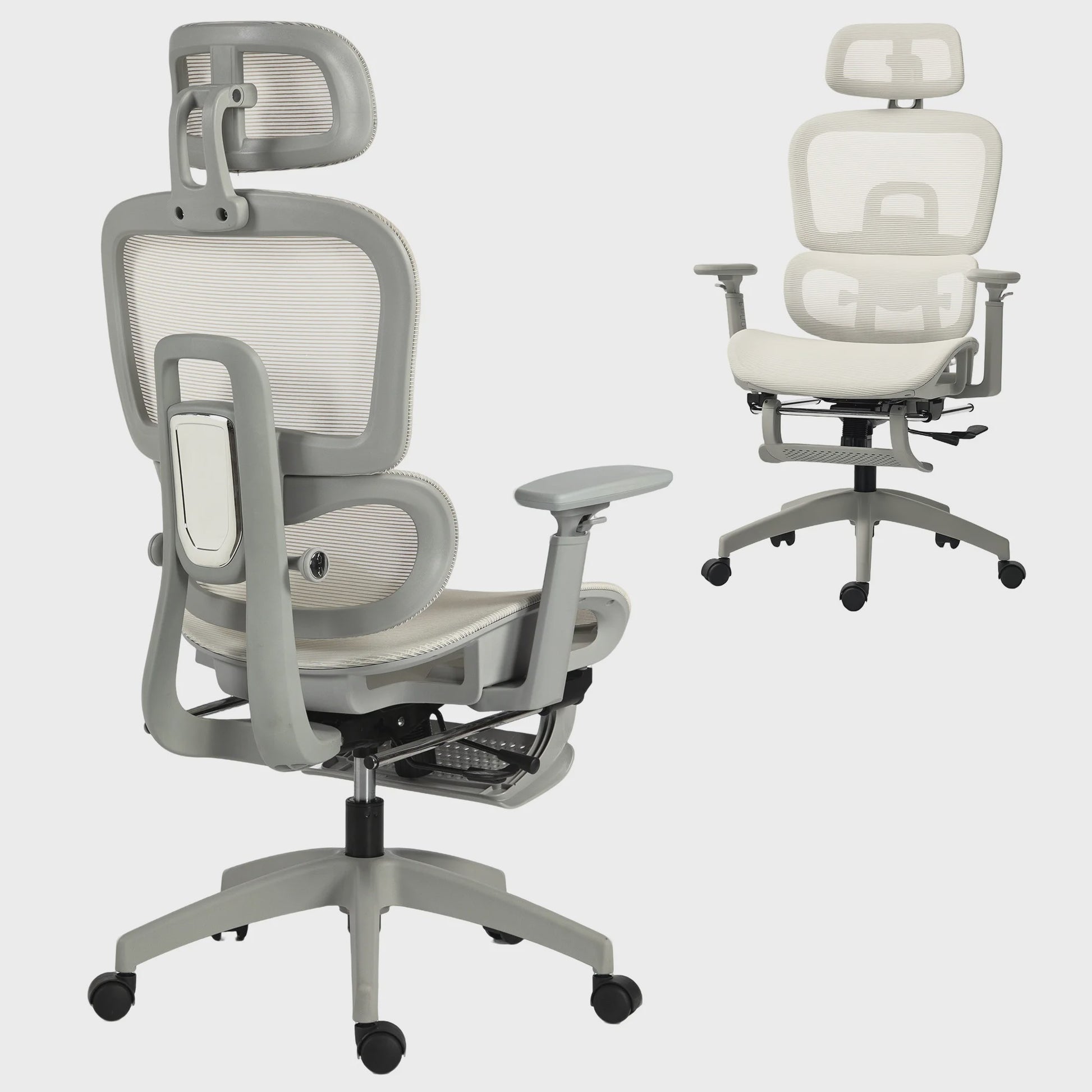 Ergonomische Bureaustoel Beige Mesh met Verstelbare Hoofdsteun en 3D Armleuningen