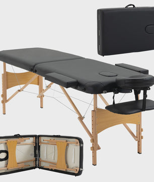 HOMCOM Houten Opvouwbare Massagetafel - 2 Zones - Zwart