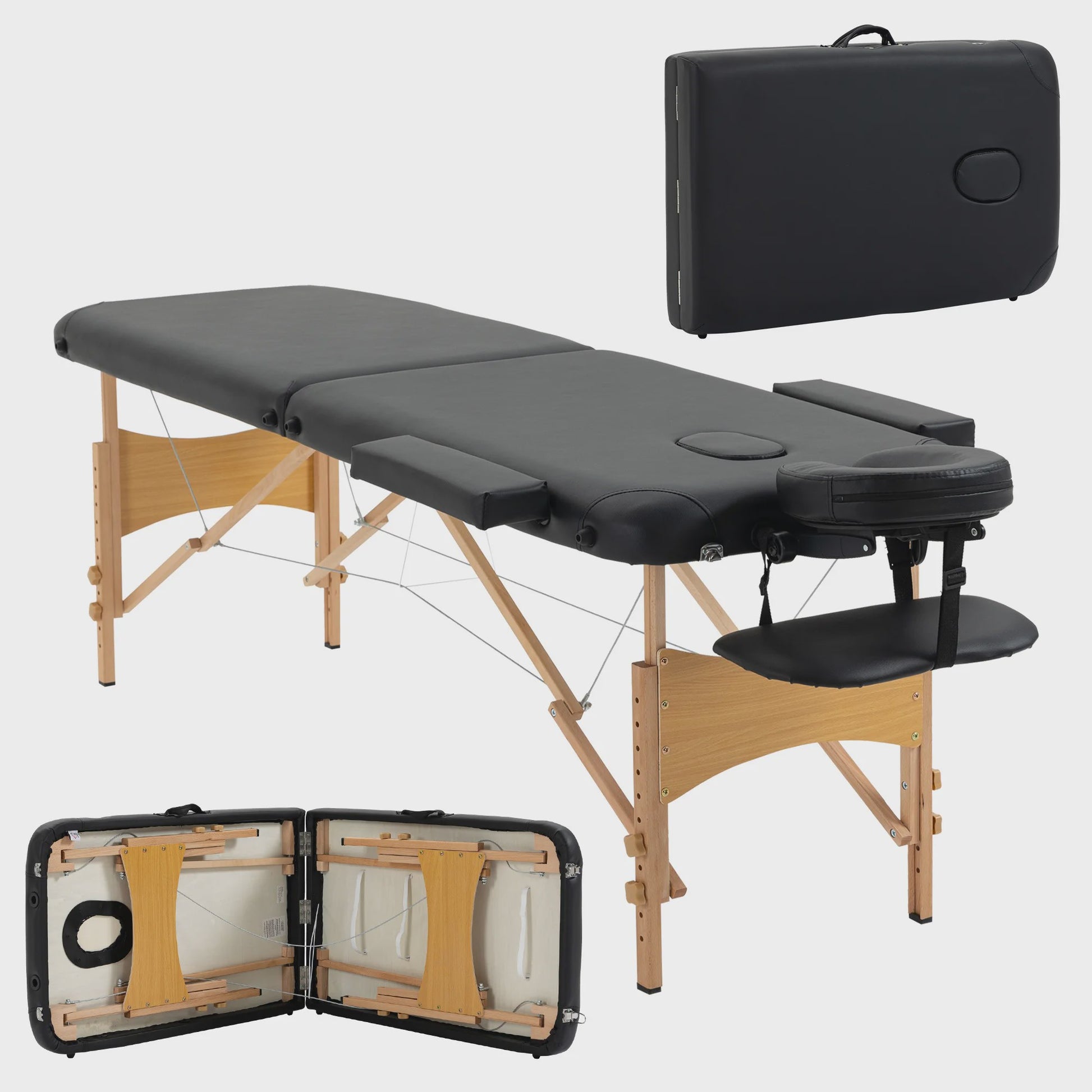 HOMCOM Houten Opvouwbare Massagetafel - 2 Zones - Zwart