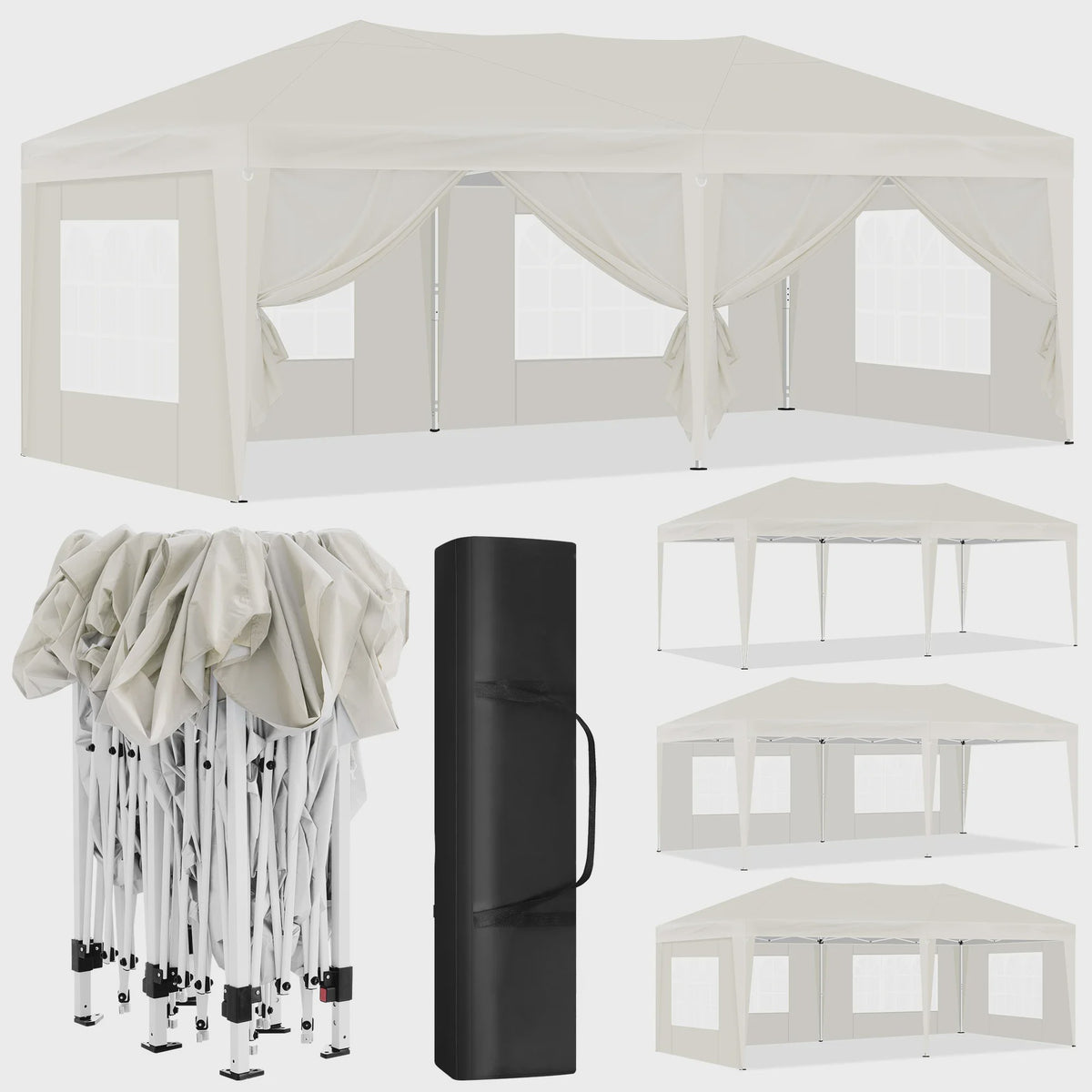 Pop-Up Partytent 3x6m Beige - Waterdicht, UV-beschermend & Inclusief Zijwanden