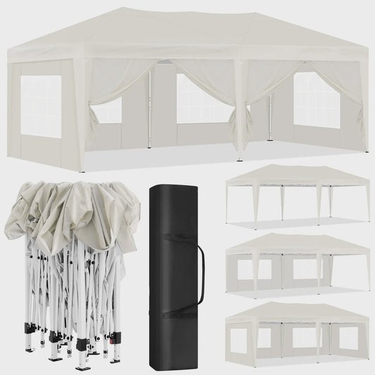 Pop-Up Partytent 3x6m Beige - Waterdicht, UV-beschermend & Inclusief Zijwanden