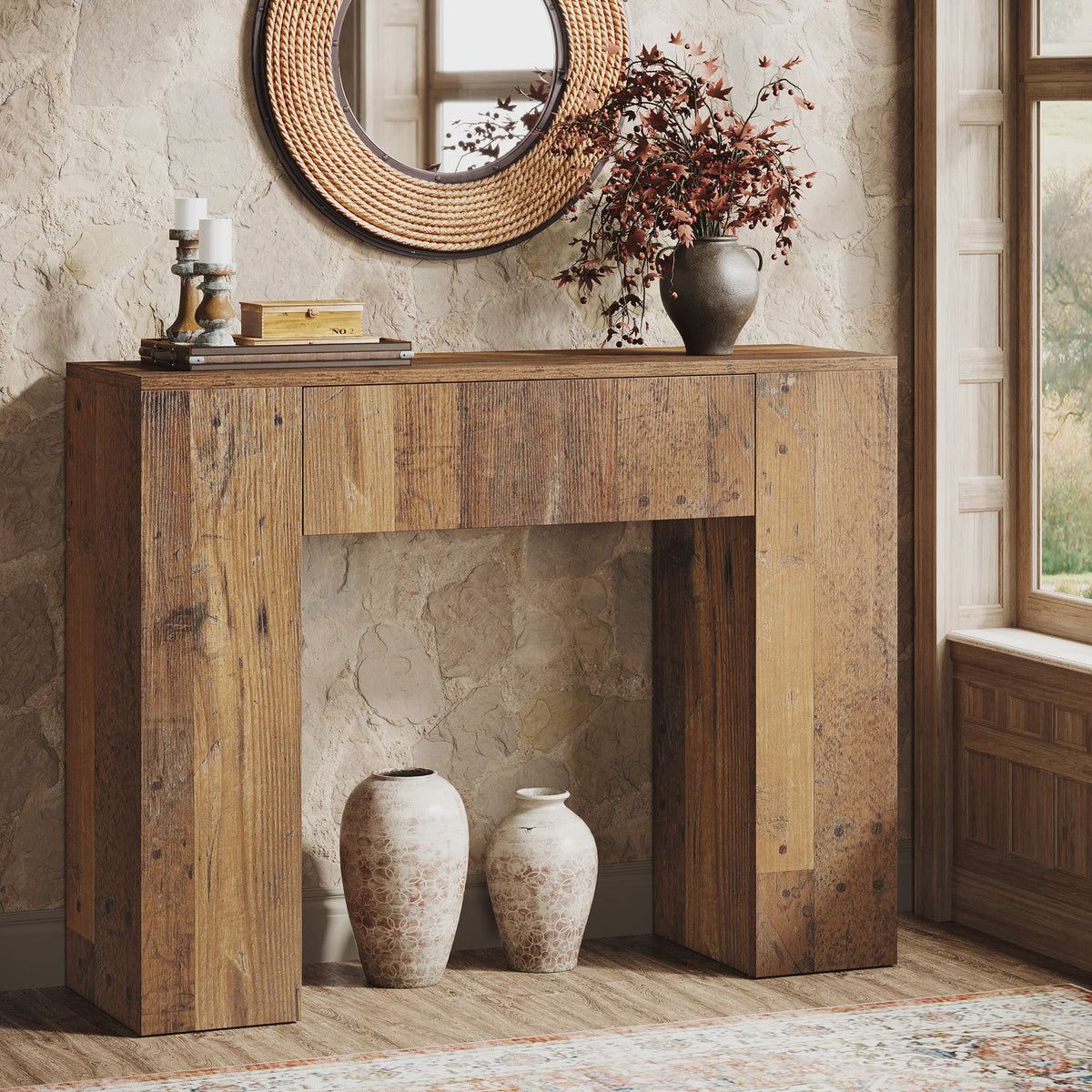 Rustieke Houten Console Tafel met Lade - 100 cm - Entree, Woonkamer, Banktafel