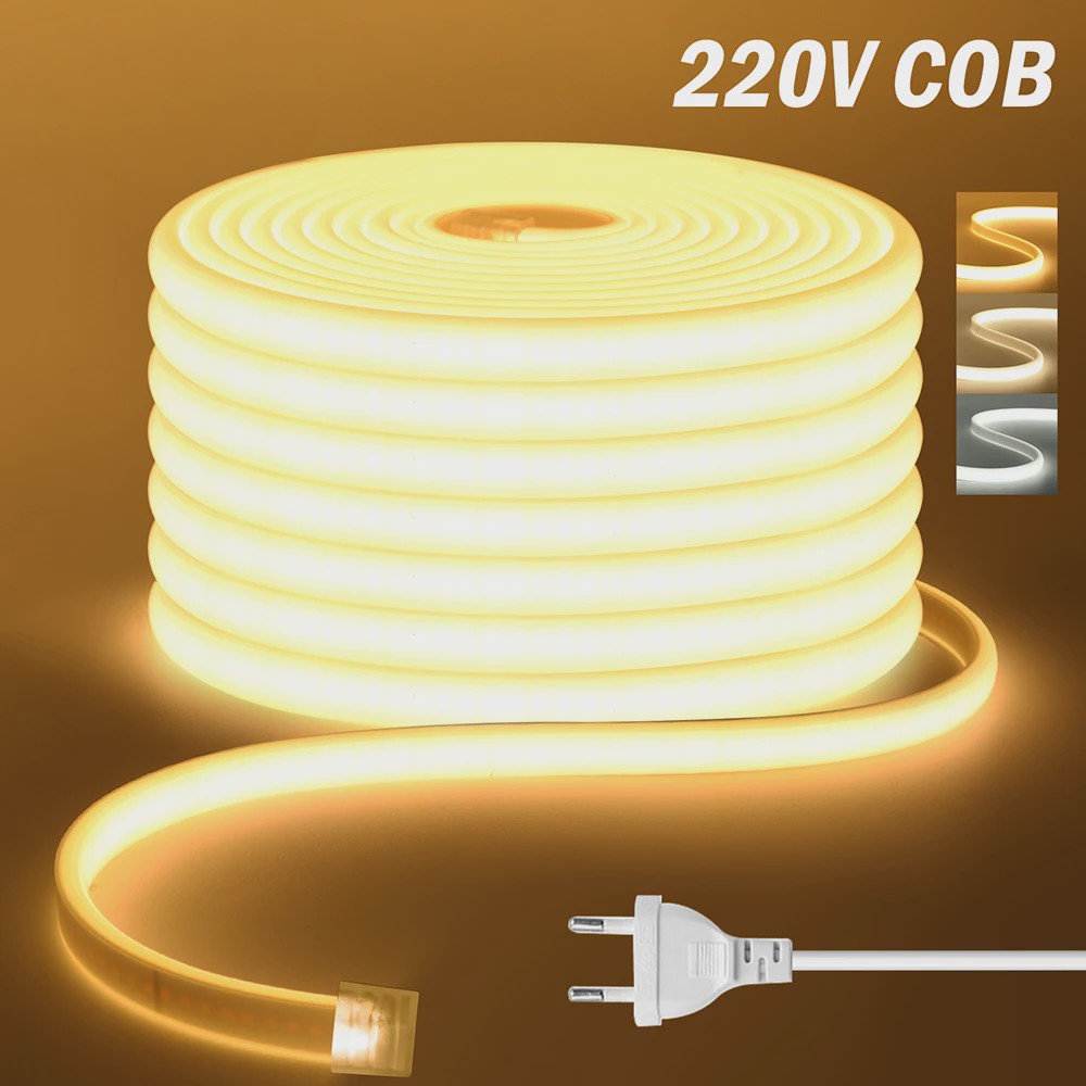 220V COB LED Neon Strip - Dimbaar, Waterdicht, Flexibel - Warm/Natuurlijk Wit