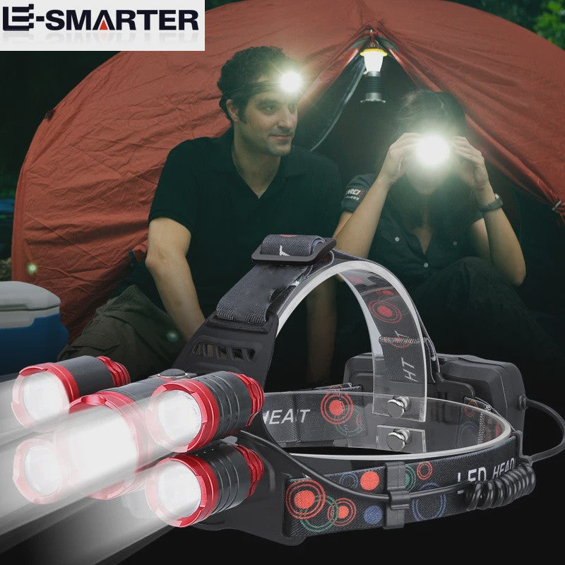 ESMARTER Sensor Hoofdlamp - 5x Super Bright LED, Waterdicht & Krachtig voor Outdoor, Camping, Vissen