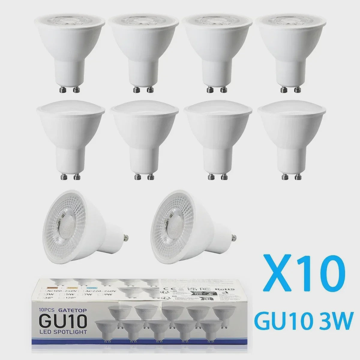 10x GU10 LED Spot Lamp 3W - Kies Warm Wit, Neutraal Wit of Koel Wit (3000K-6000K)
