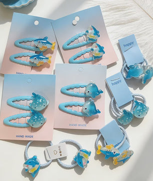 Schattige Haarklemmen & Elastiekjes Set met Haai & Visjes - 4 Delig