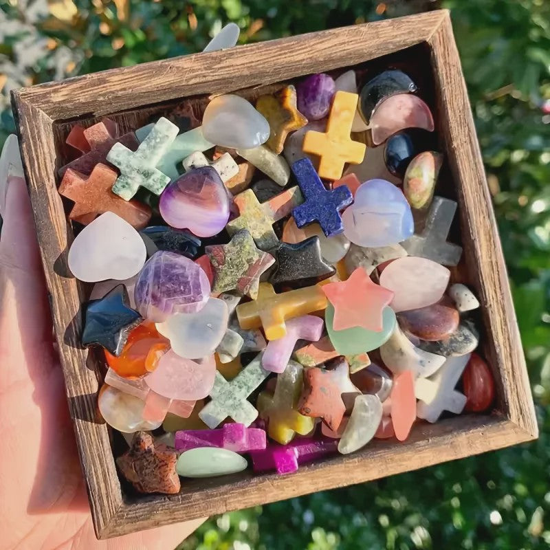 50x Kristallen Bedeltjes: Hartjes, Maantjes, Sterren & Paddenstoelen - Voor Handwerk & Cadeaus