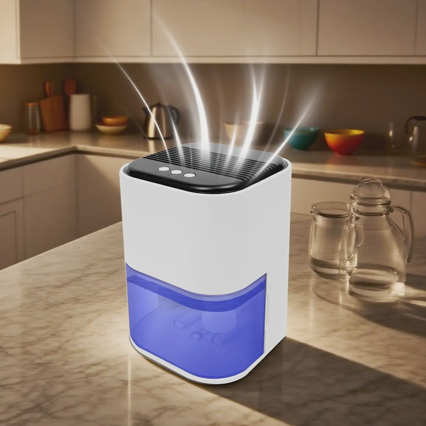 Compacte Elektrische Luchtontvochtiger 2L met 7-Kleur Verlichting - 500-600ml/dag