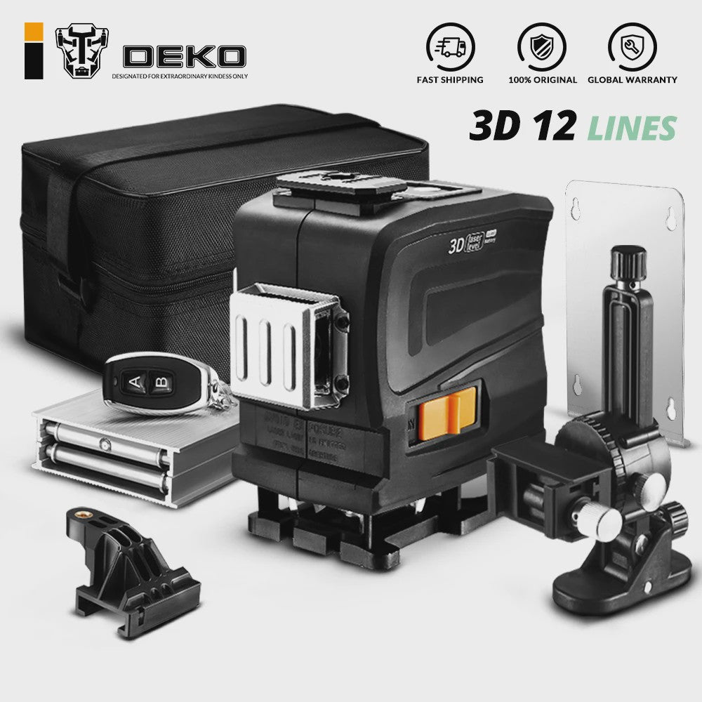 DEKO LL12-GTD 3D Laser Waterpas - 12 Groene Lijnen, Afstandsbediening & Zelfnivellerend