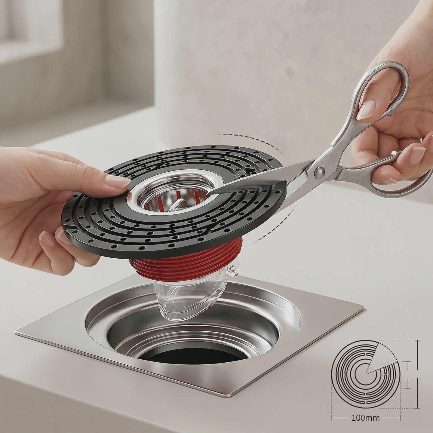 Verstelbare Vloer Drain met Geur- en Insectenwering - 100mm - Op Maat Te Knippen