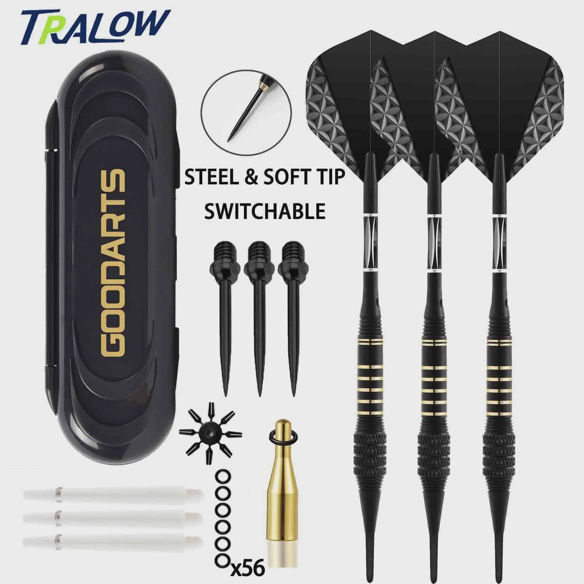 TRALOW Professionele Dartset: Wisselbare Stalen & Zachte Tips voor Ultieme Flexibiliteit