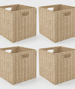 Weaving Storage Basket -4 Sets,Storage Basket Desktop Toy Cosmetics Storage Box Home Foldable Drawer Entrance Imitation