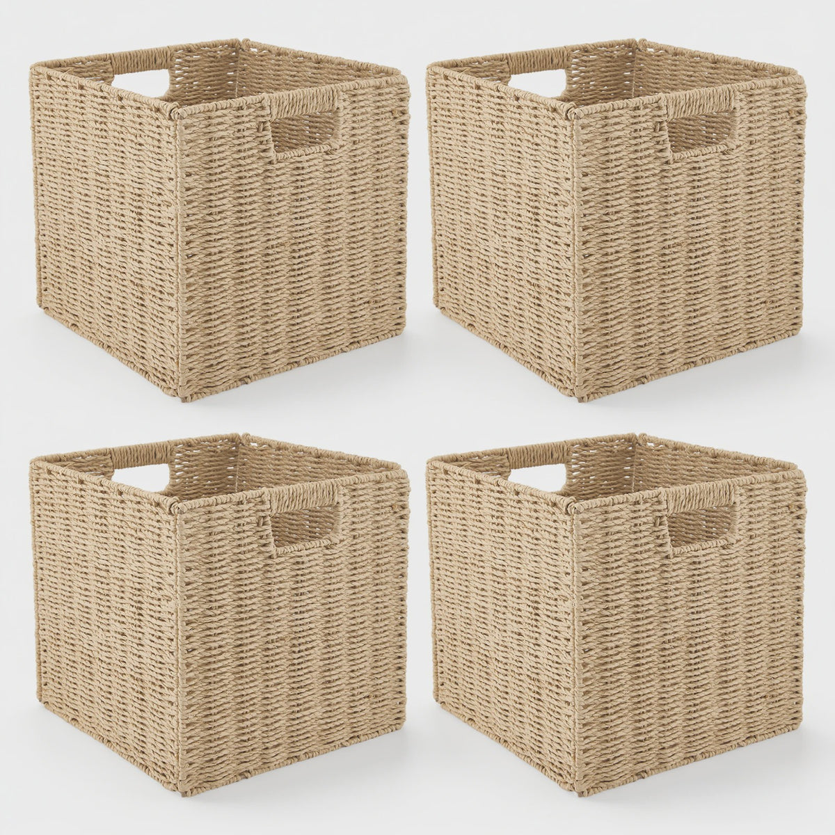 Weaving Storage Basket -4 Sets,Storage Basket Desktop Toy Cosmetics Storage Box Home Foldable Drawer Entrance Imitation