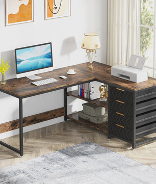 L-vormig Bureau met Opbergruimte en Planken - 150 cm Hoekbureau