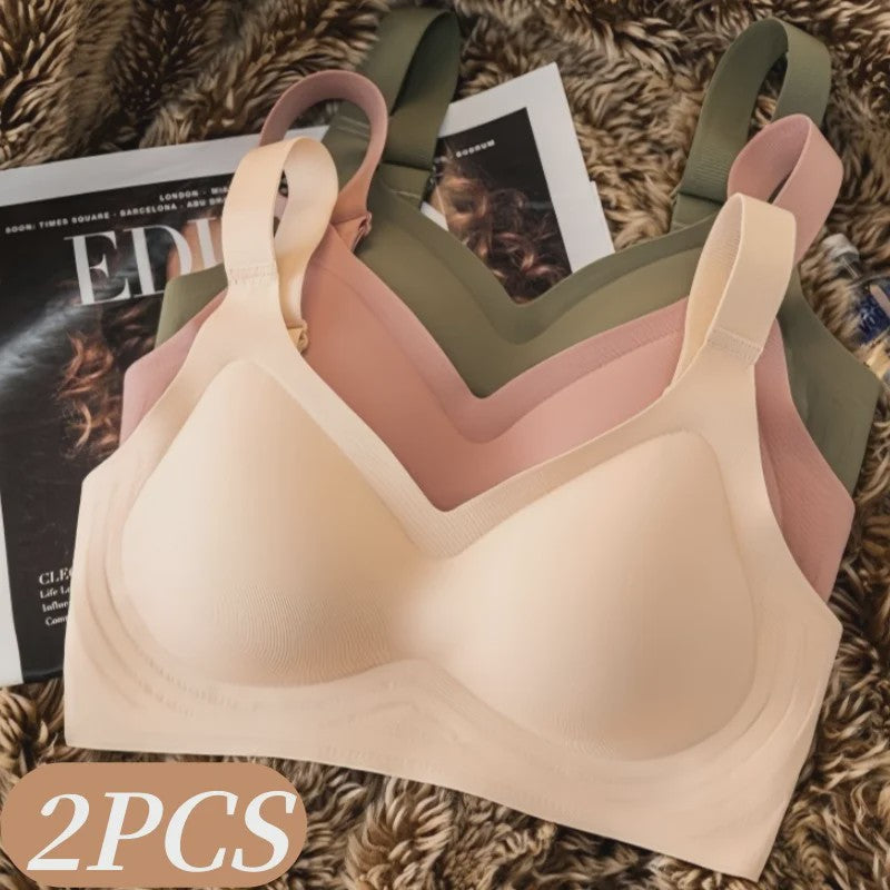 Set van 2 Naadloze Comfort BH's met V-hals en Brede Bandjes - Draadloos & Onzichtbaar